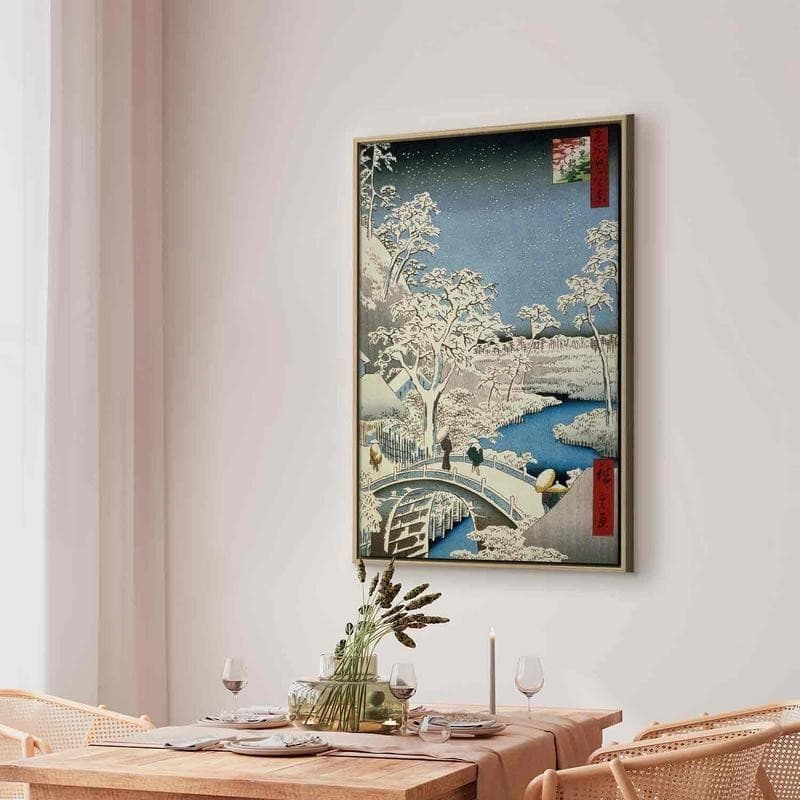 Quadro - Drum bridge and Setting Sun Hill at Meguro from the series  (Utagawa Hiroshige) - 12