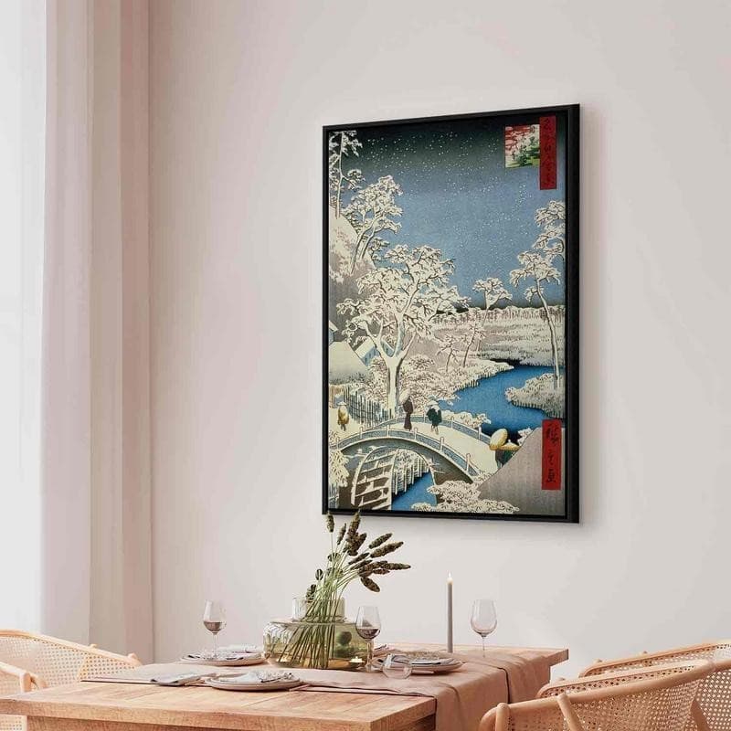 Quadro - Drum bridge and Setting Sun Hill at Meguro from the series  (Utagawa Hiroshige) - 10