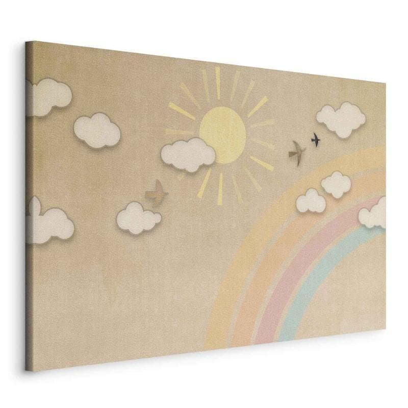 Quadro - Holiday Sky - Sunny Day with a Rainbow and Flying Birds - 20