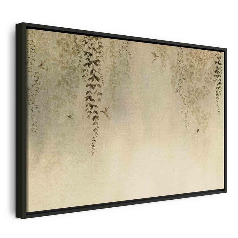 Quadro - Spring Orchard - Hummingbirds Among Tree Branches in Beige Shades - 21