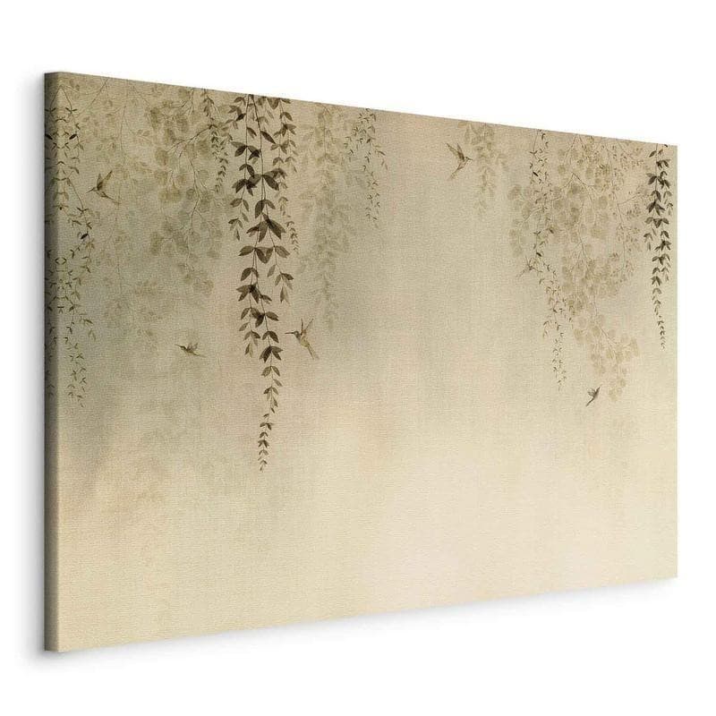 Quadro - Spring Orchard - Hummingbirds Among Tree Branches in Beige Shades - 20