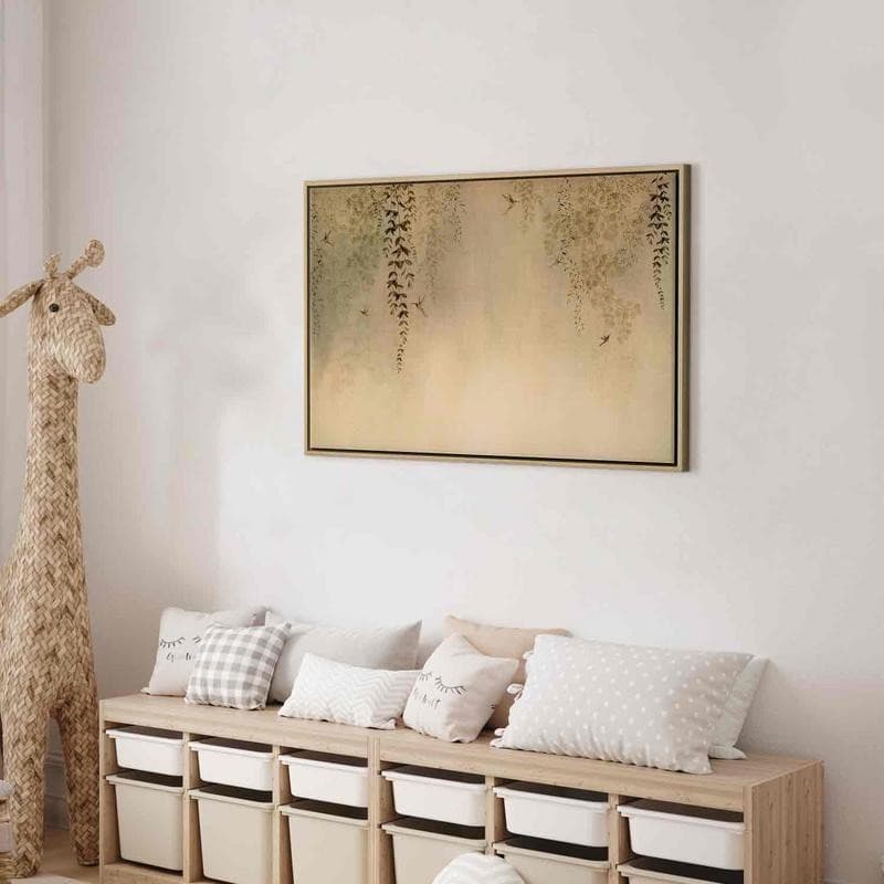 Quadro - Spring Orchard - Hummingbirds Among Tree Branches in Beige Shades - 11