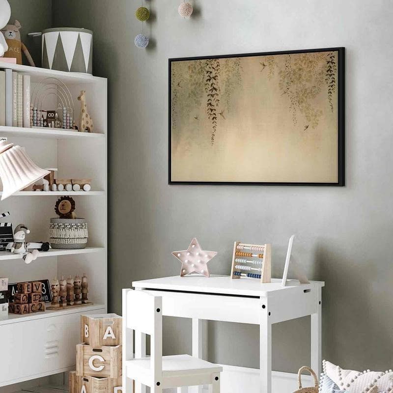 Quadro - Spring Orchard - Hummingbirds Among Tree Branches in Beige Shades - 12