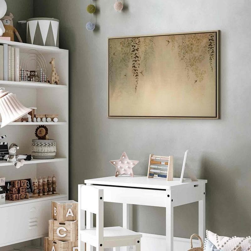 Quadro - Spring Orchard - Hummingbirds Among Tree Branches in Beige Shades - 13