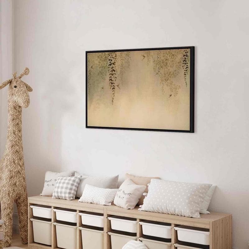 Quadro - Spring Orchard - Hummingbirds Among Tree Branches in Beige Shades - 7