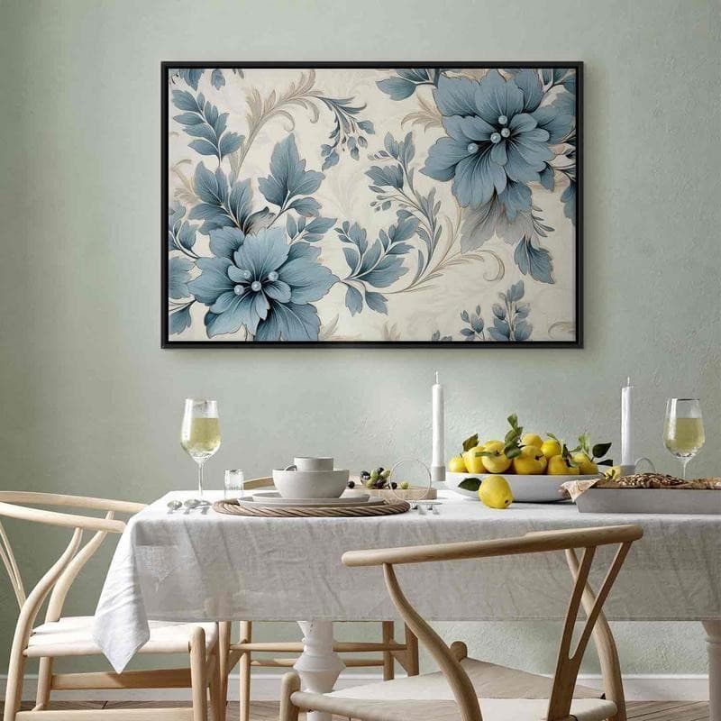 Quadro - Turquoise Flowers in Retro Ambience Floristic Ornaments - 12
