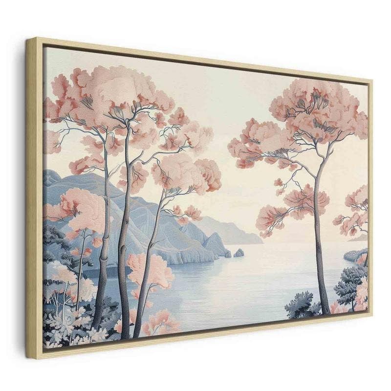 Quadro - Landscape with the Ocean Cliffs and Trees in Delicate Pink Shades - 20