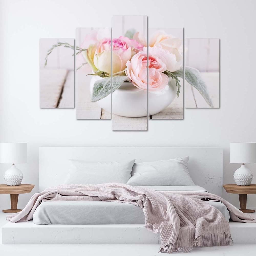 Quadro su tela 5 pannelli Vaso di rose Fiori di natura - 2
