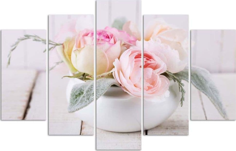Quadro su tela 5 pannelli Vaso di rose Fiori di natura - 3