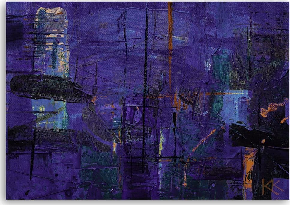 Quadro su tela, Astrazione dipinta a mano viola - 3