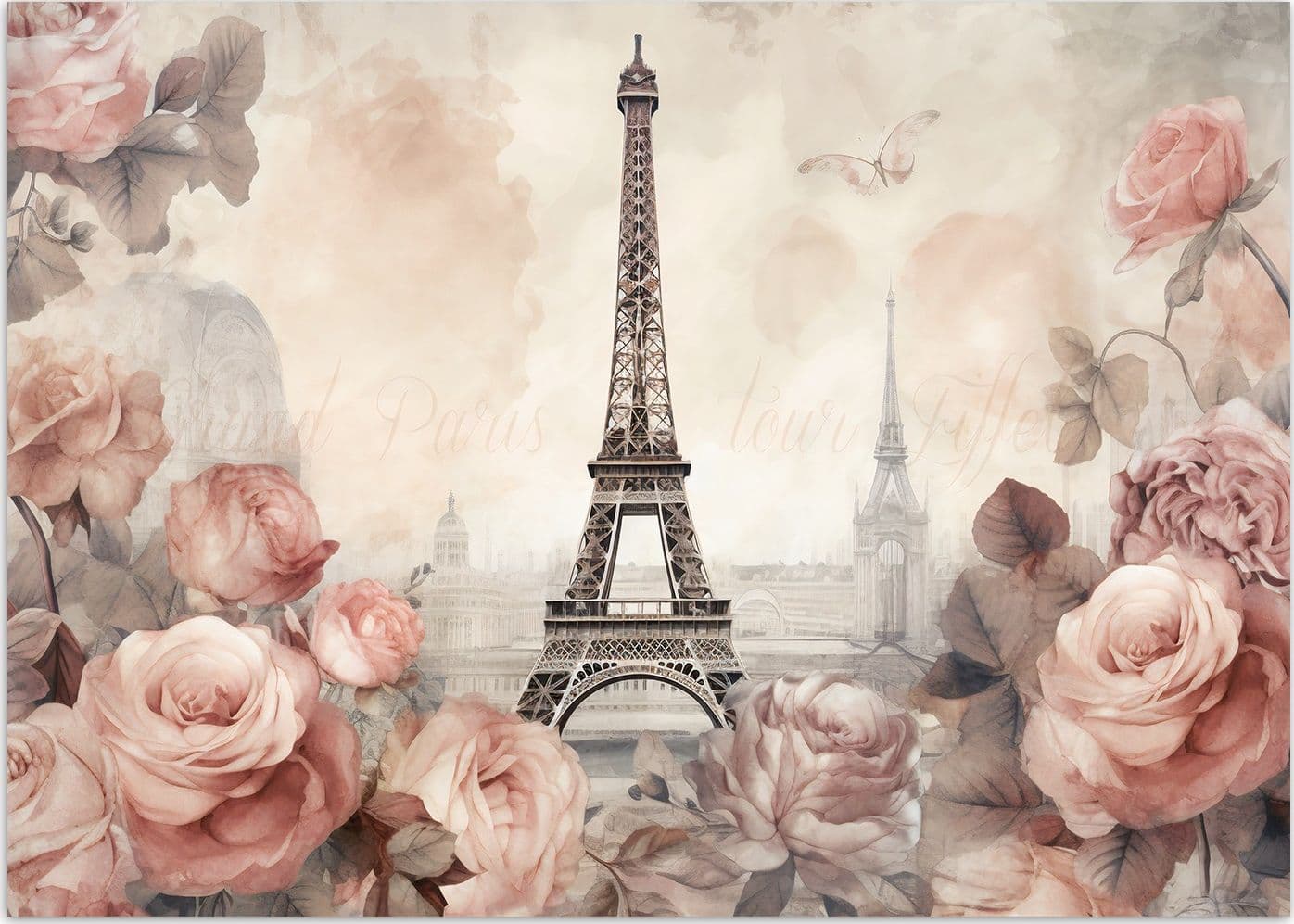 Carta Da Parati, Torre Eiffel Shabby Chic - 3
