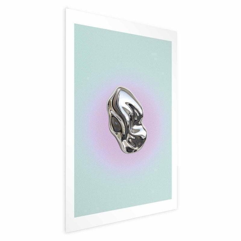 Poster - Metallic Form - abstract sculpture on a mint background with a purple halo - 15