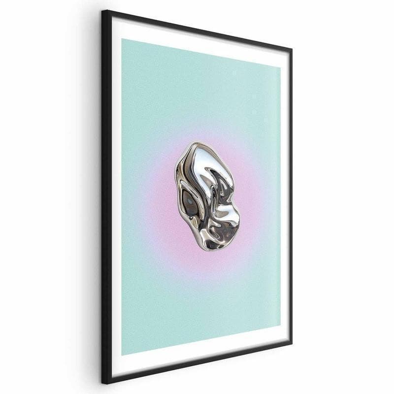 Poster - Metallic Form - abstract sculpture on a mint background with a purple halo - 19