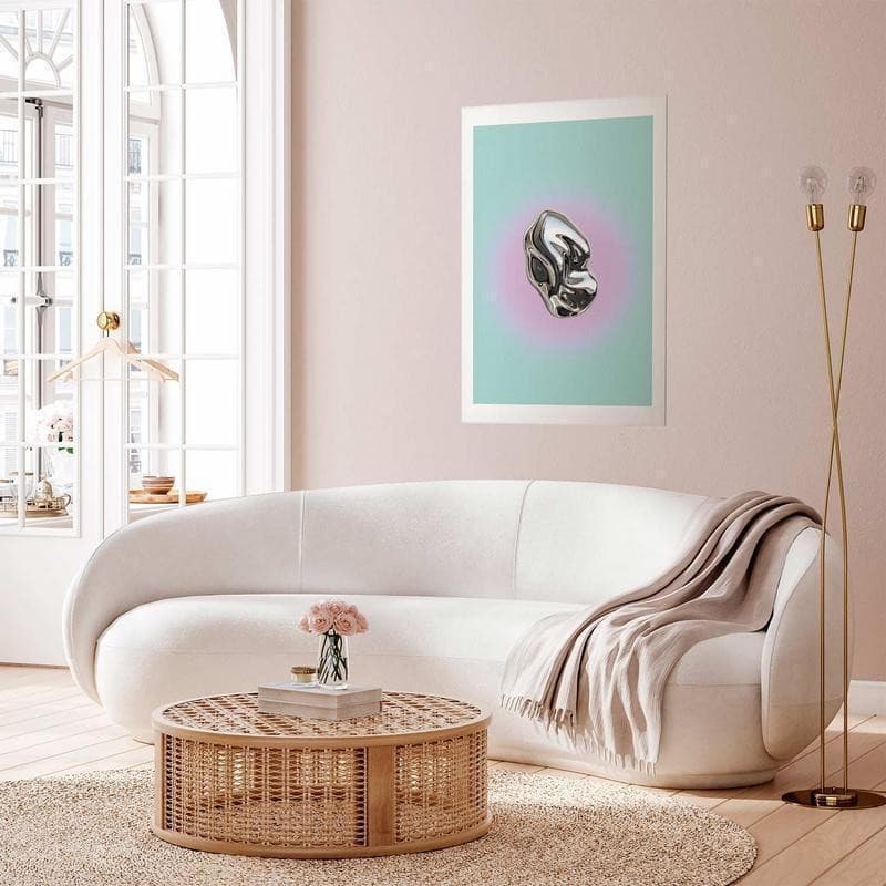 Poster - Metallic Form - abstract sculpture on a mint background with a purple halo - 12