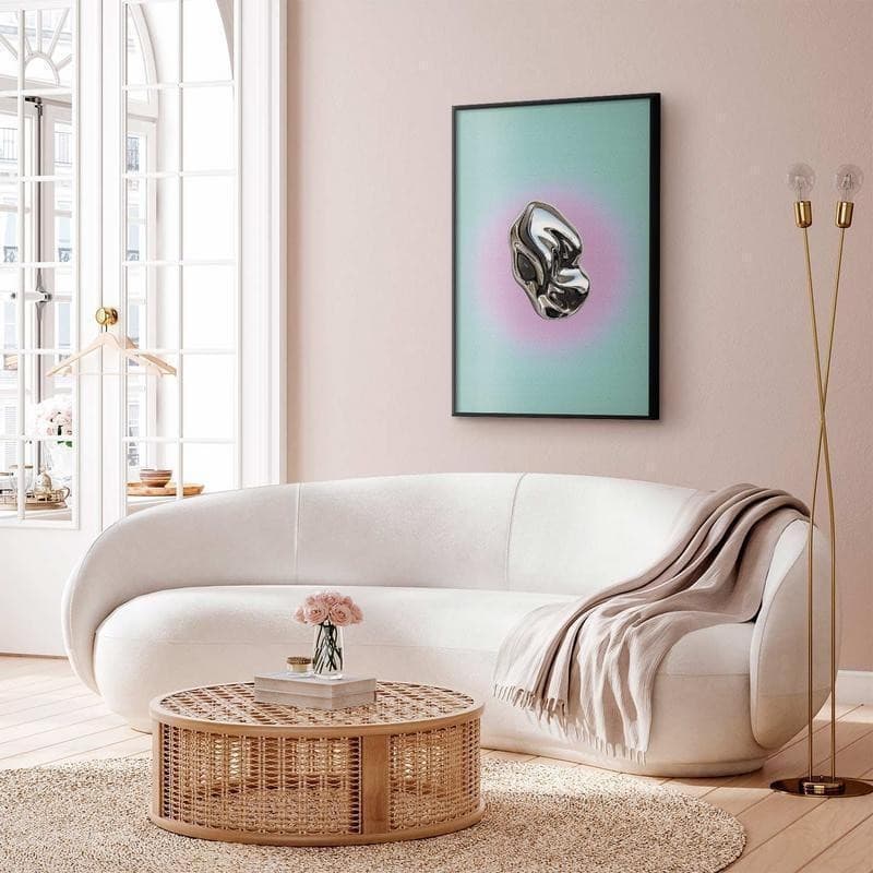 Poster - Metallic Form - abstract sculpture on a mint background with a purple halo - 8