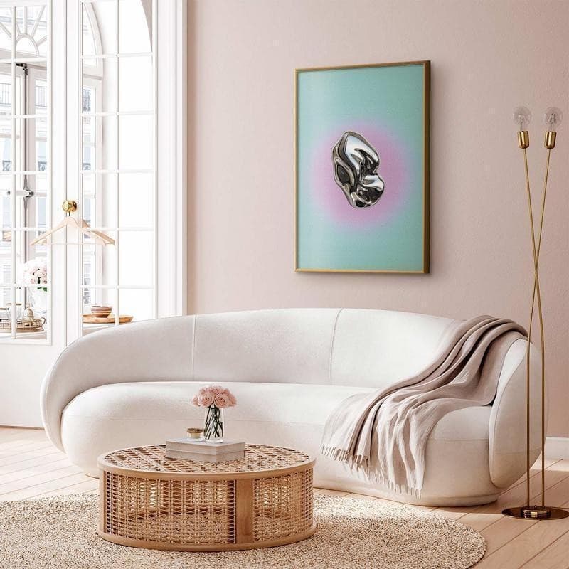 Poster - Metallic Form - abstract sculpture on a mint background with a purple halo - 9