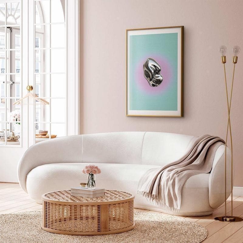Poster - Metallic Form - abstract sculpture on a mint background with a purple halo - 10