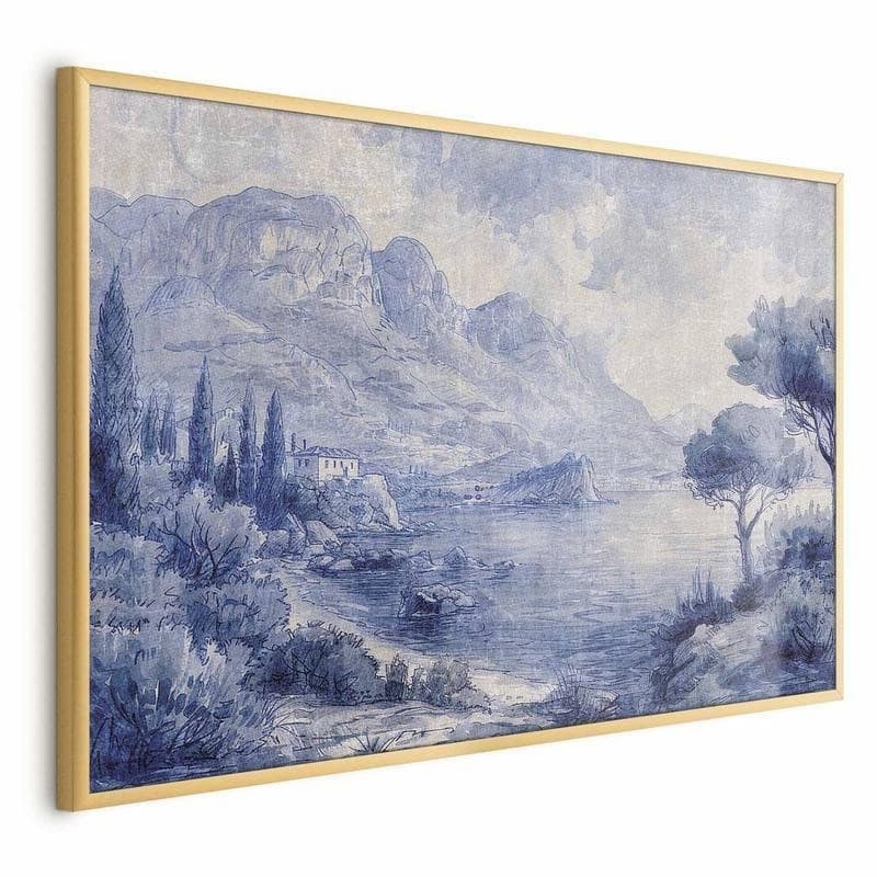 Poster - Blue Bay - Italian Landscape of Lake Como Painted in Blue Ink - 17