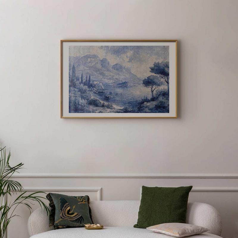Poster - Blue Bay - Italian Landscape of Lake Como Painted in Blue Ink - 9