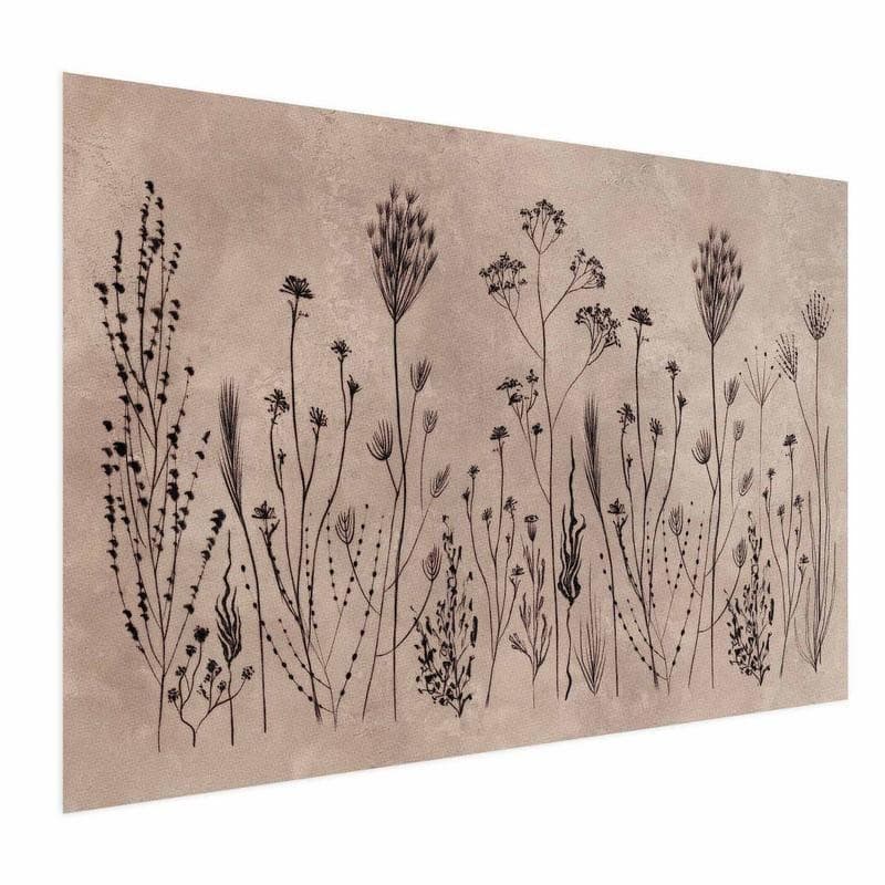 Poster - Field Flowers - black plants on a lime wash background - 15