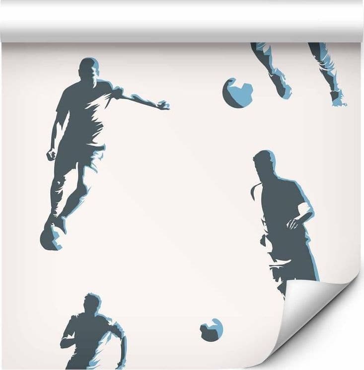 Tappezzeria murale - Traces and Balls - Black-and-white soccer motifs on a beige background - 2
