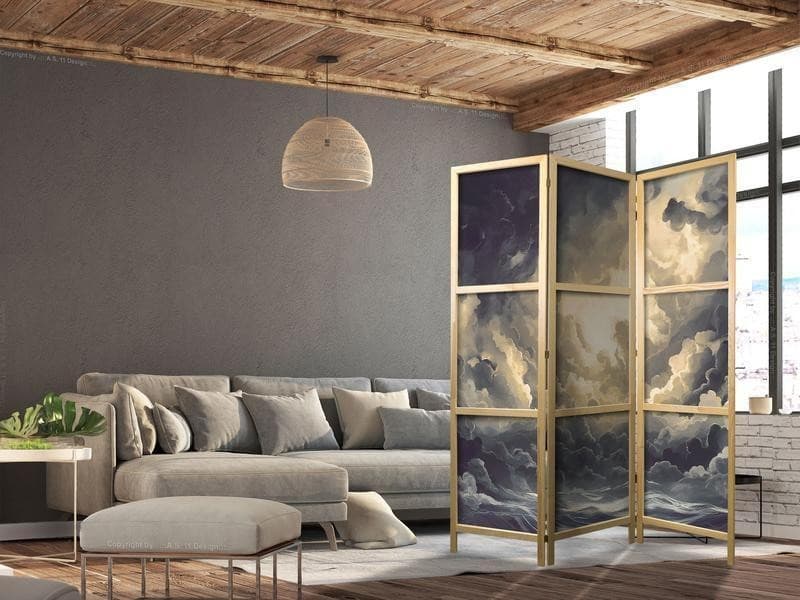 Paravento giapponese - Epic Light Play: The Sun Battling for Dominance Over the Clouds - 3