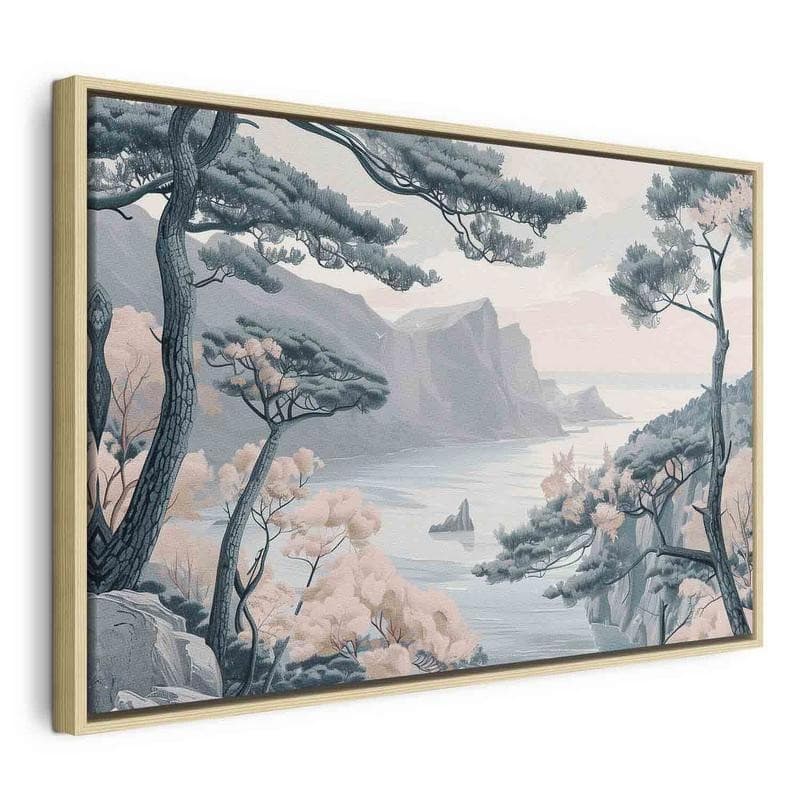 Quadro - Mountainous Coast with Trees and Rocks in Light Pastel Blues - 21
