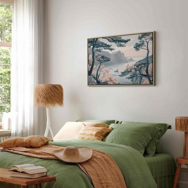 Quadro - Mountainous Coast with Trees and Rocks in Light Pastel Blues - 11