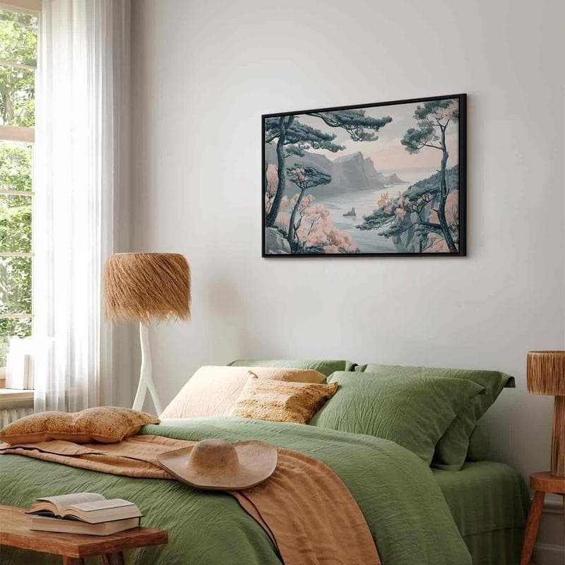 Quadro - Mountainous Coast with Trees and Rocks in Light Pastel Blues - 7