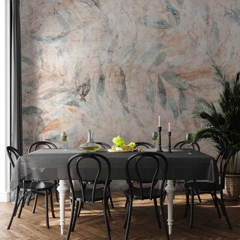 Carta da parati - Greek laurels - faded composition with leaves on a beige patterned background - 13