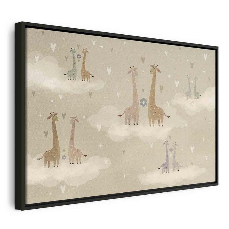Quadro - Love - Colorful Giraffes Floating on Clouds Among Hearts and Stars - 21