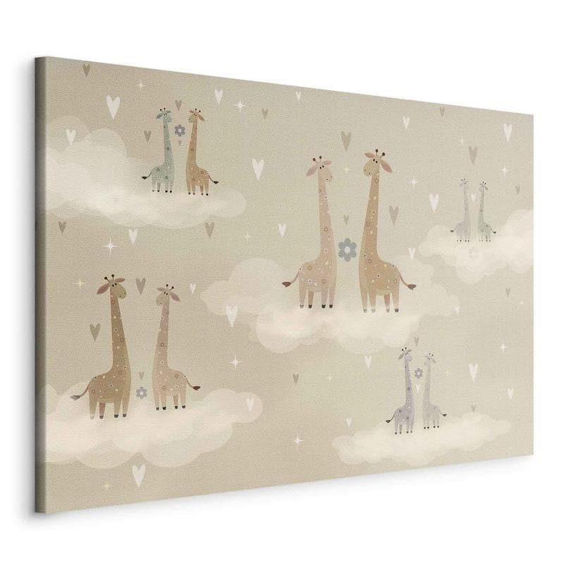 Quadro - Love - Colorful Giraffes Floating on Clouds Among Hearts and Stars - 20