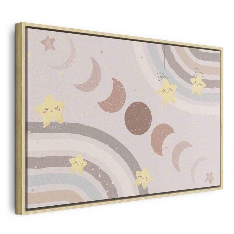 Quadro - Joyful Sky - Yellow Cheerful Stars with a Rainbow Against the Phases of the Moon in a Light Beige Sky Hue - 21