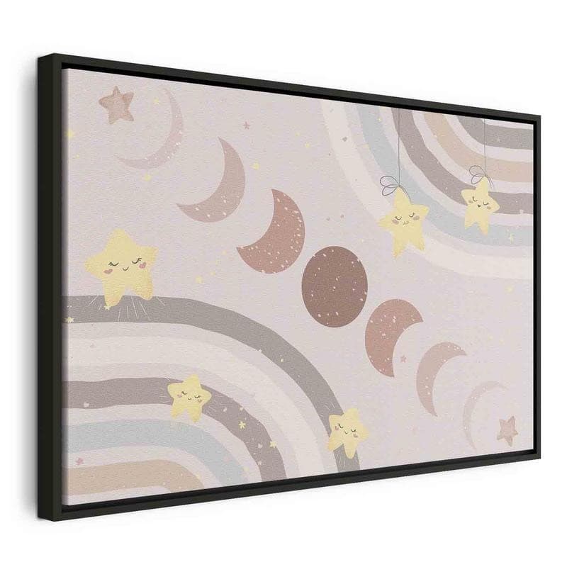 Quadro - Joyful Sky - Yellow Cheerful Stars with a Rainbow Against the Phases of the Moon in a Light Beige Sky Hue - 20