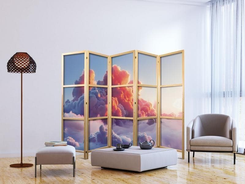 Paravento giapponese - Twilight Spectacle: Clouds in Shades of Pink and Violet - 3