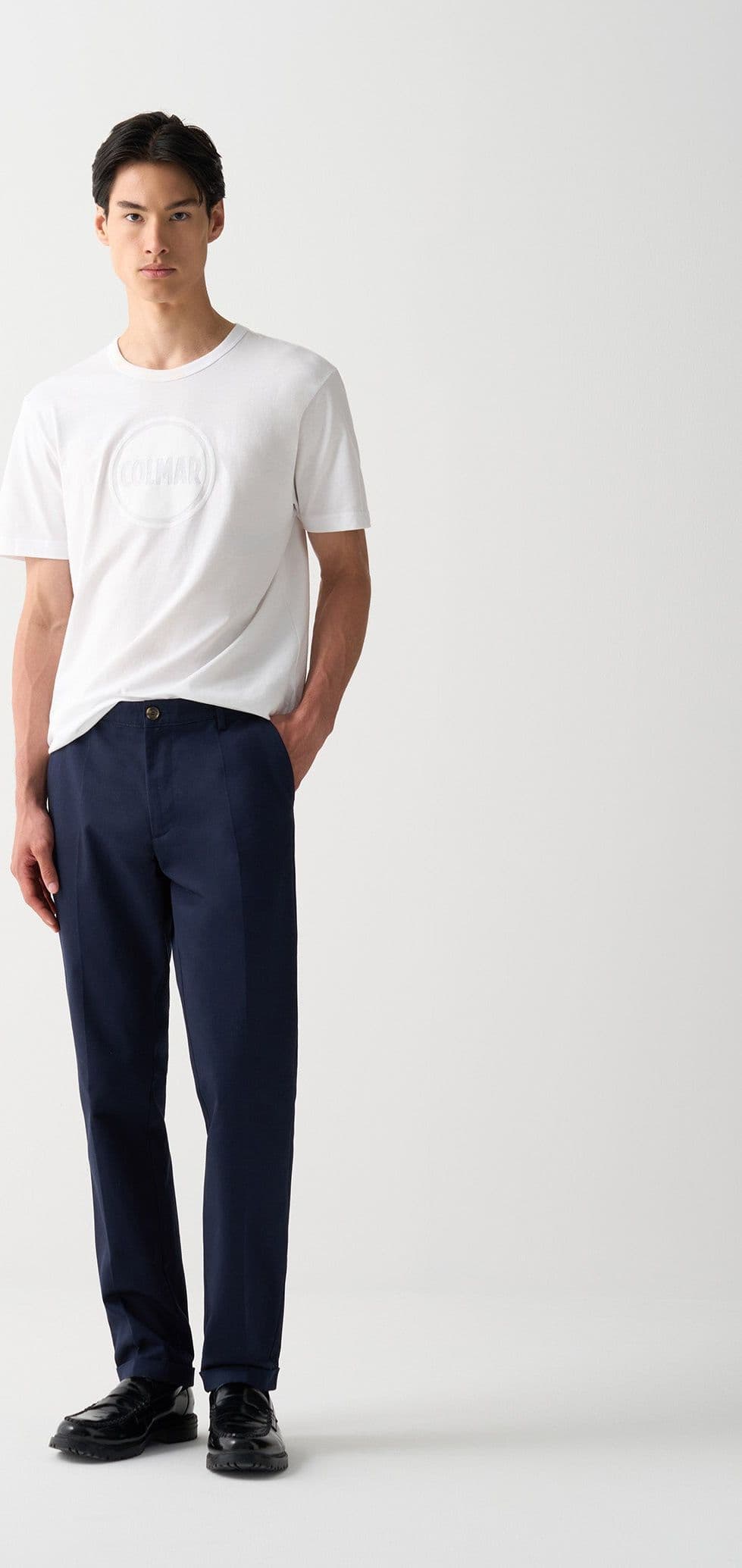 T-shirt uomo Colmar girocollo in cotone bianco con logo tono su tono davanti