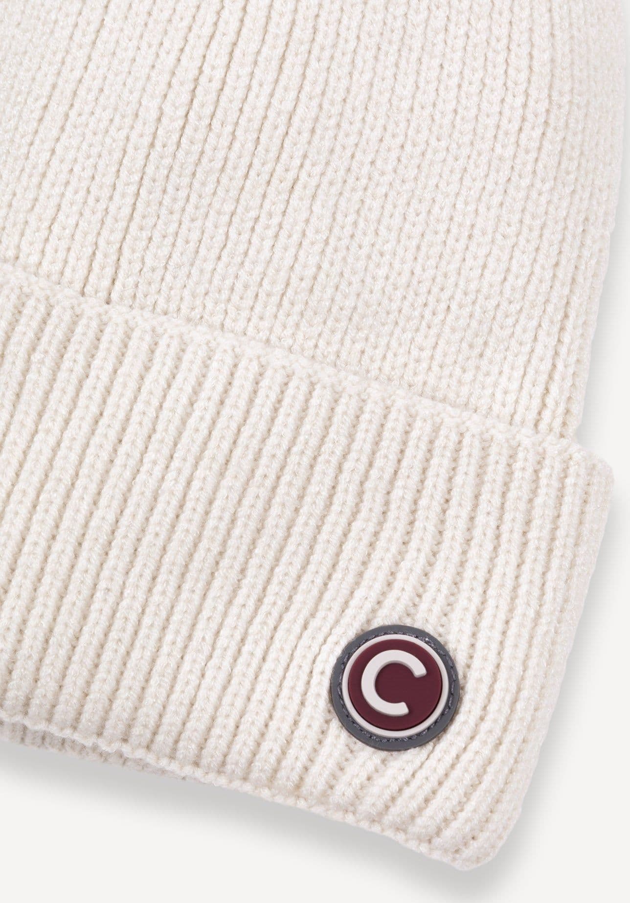 Cappello unisex Colmar bianco effetto ciniglia con risvolto e logo laterale logo