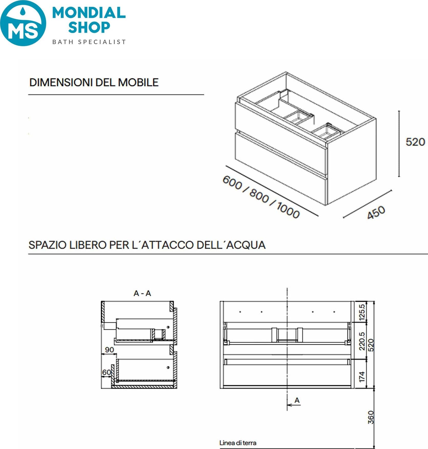 Mobile bagno sospeso rovere alba 60 80 100 con specchio CAIRO - 8