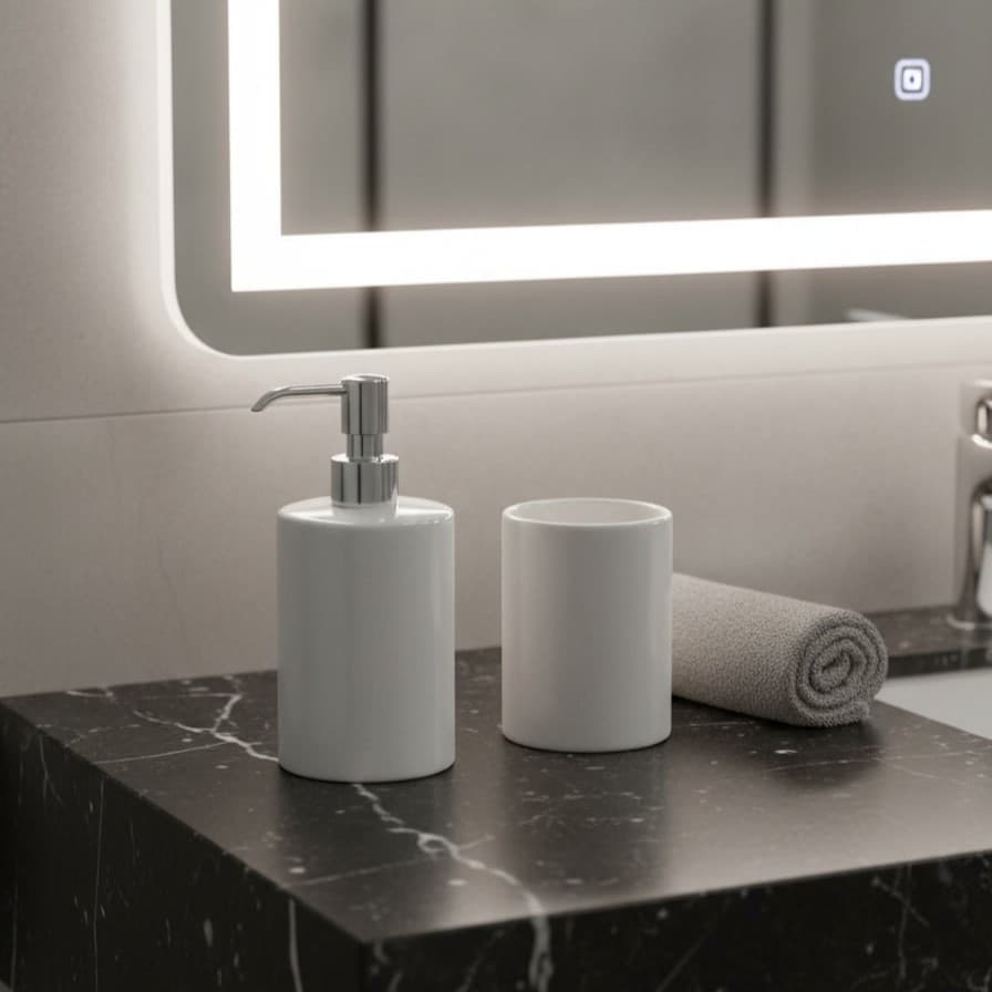 Dispenser - dosatore di sapone liquido da appoggio in ceramica e ottone cromato - accessori bagno - 5