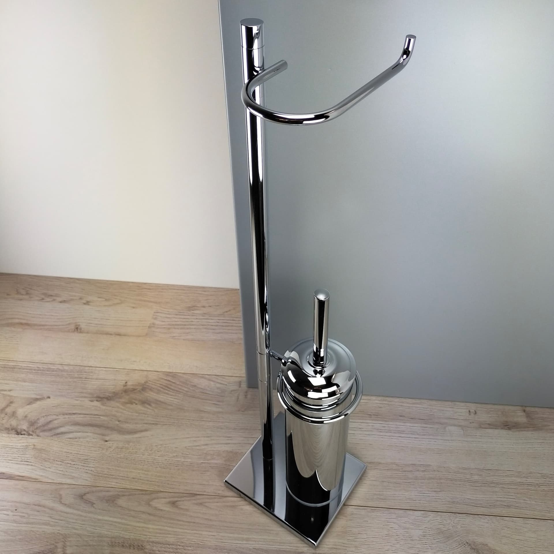 Piantana bagno water in ottone cromato con base rettangolare - piantana bagno - 2