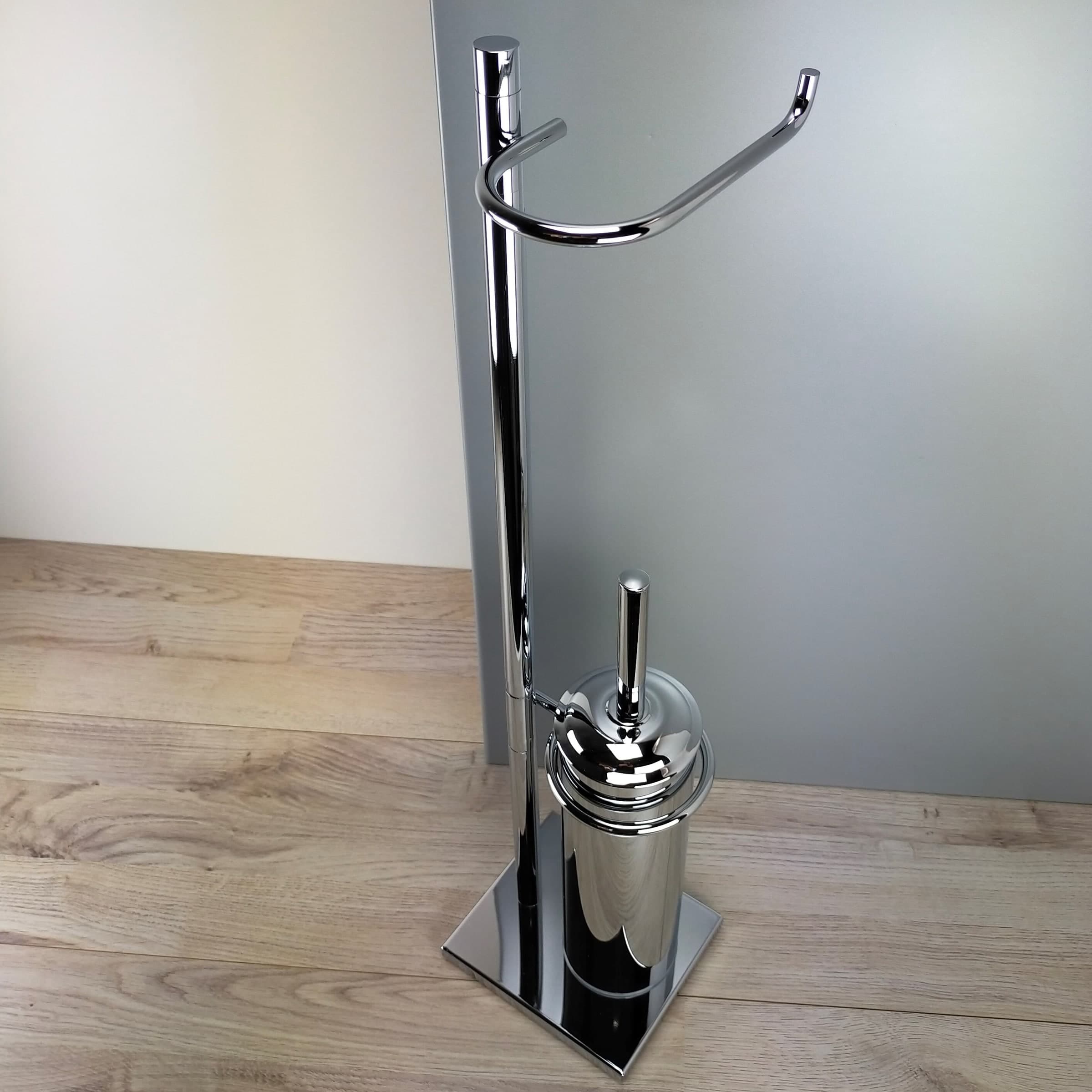 Piantana bagno water in ottone cromato con base rettangolare - piantana bagno - 2
