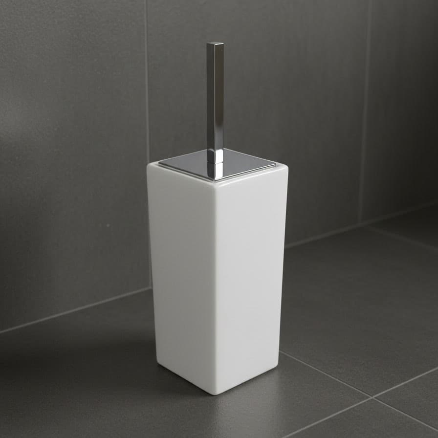Porta scopino da bagno quadrato a terra - pavimento in ceramica e ottone cromato in Scopini e porta scopini Bottiglioni - Colle di Val d’Elsa, commercioVirtuoso.it