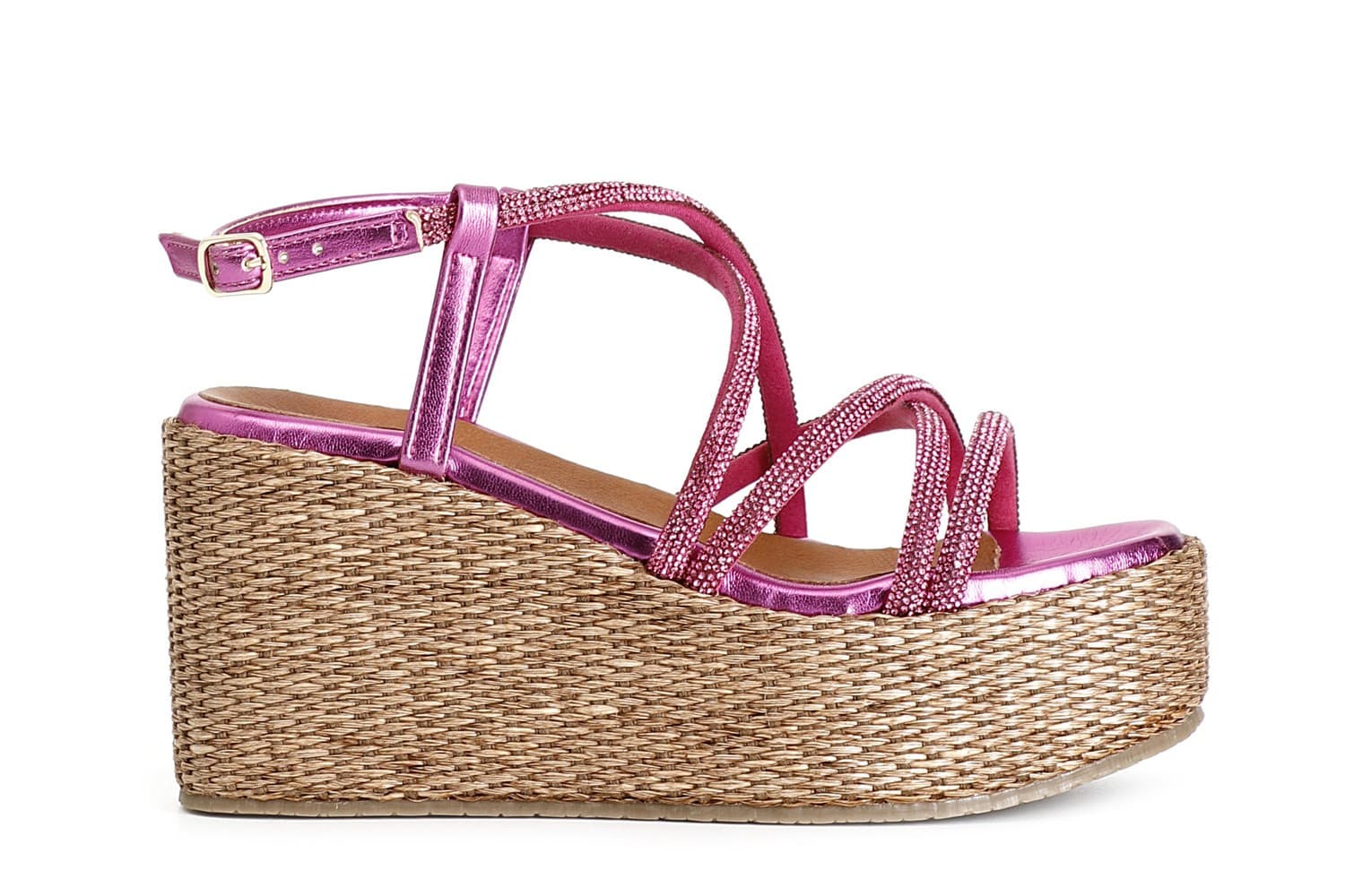 SANDALO CON LACCI INCROCIO IN STRASS ZEPPA FASCIA RAFIA - 15