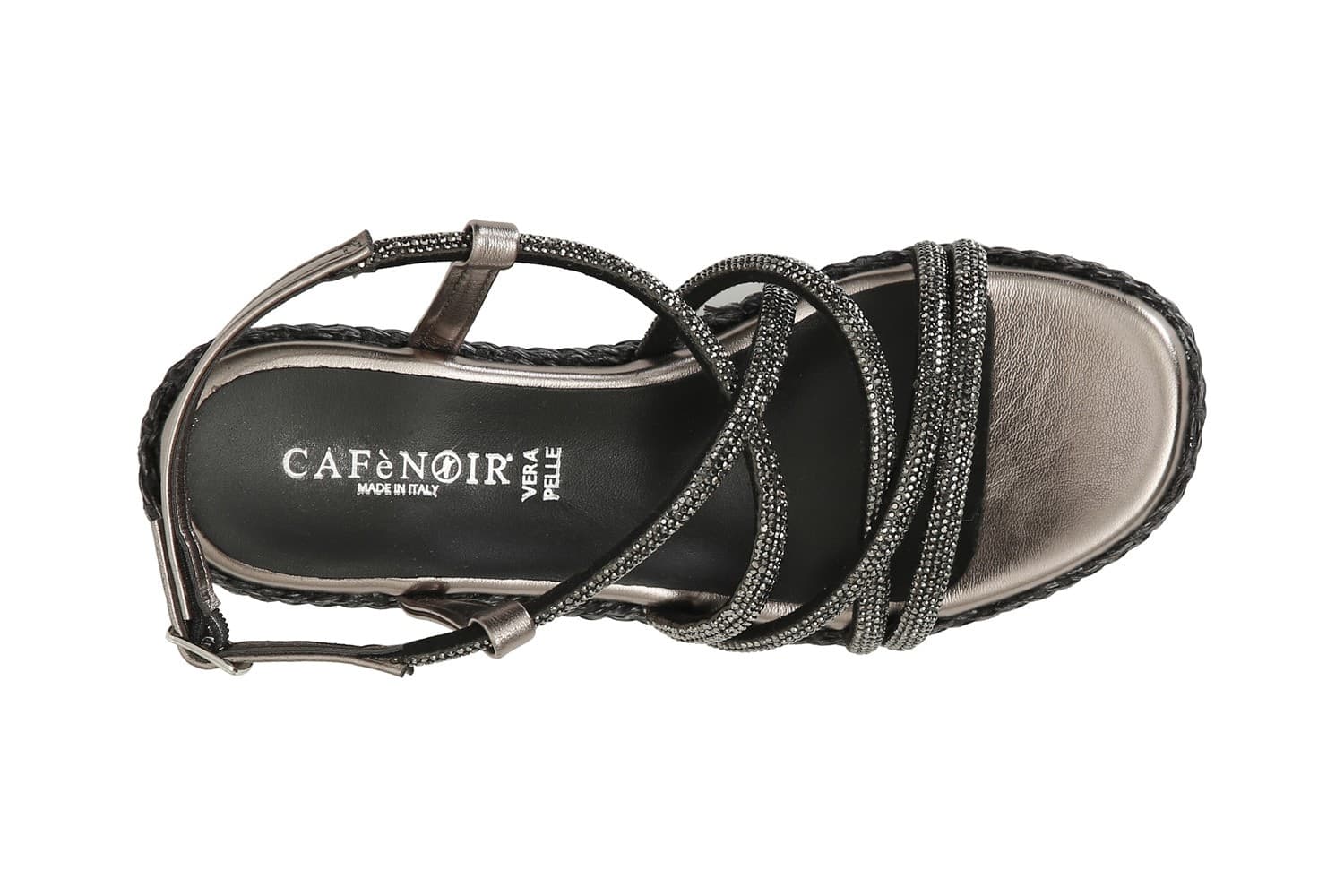 SANDALO CON LACCI INCROCIO IN STRASS ZEPPA FASCIA RAFIA - 6