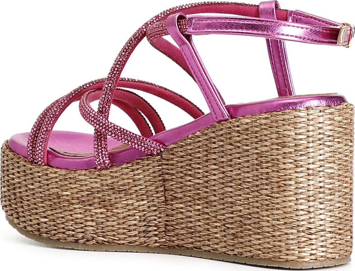 SANDALO CON LACCI INCROCIO IN STRASS ZEPPA FASCIA RAFIA - 8