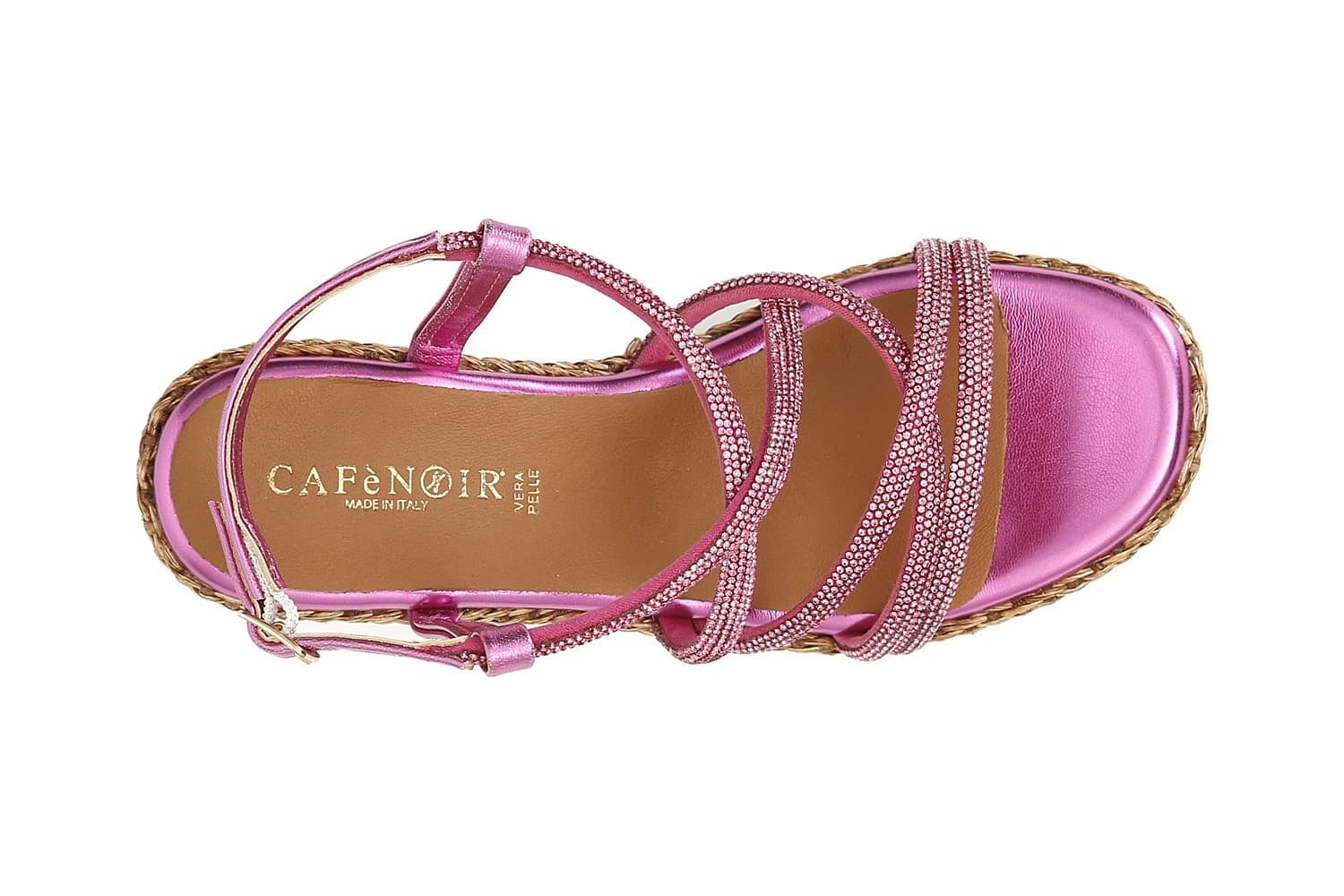 SANDALO CON LACCI INCROCIO IN STRASS ZEPPA FASCIA RAFIA - 9
