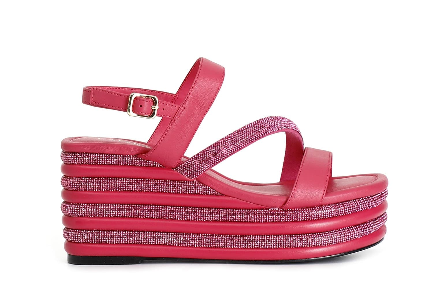 SANDALO ASIMMETRICO STRASS E NAPPA CON ZEPPA RIGHE STRASS - 10