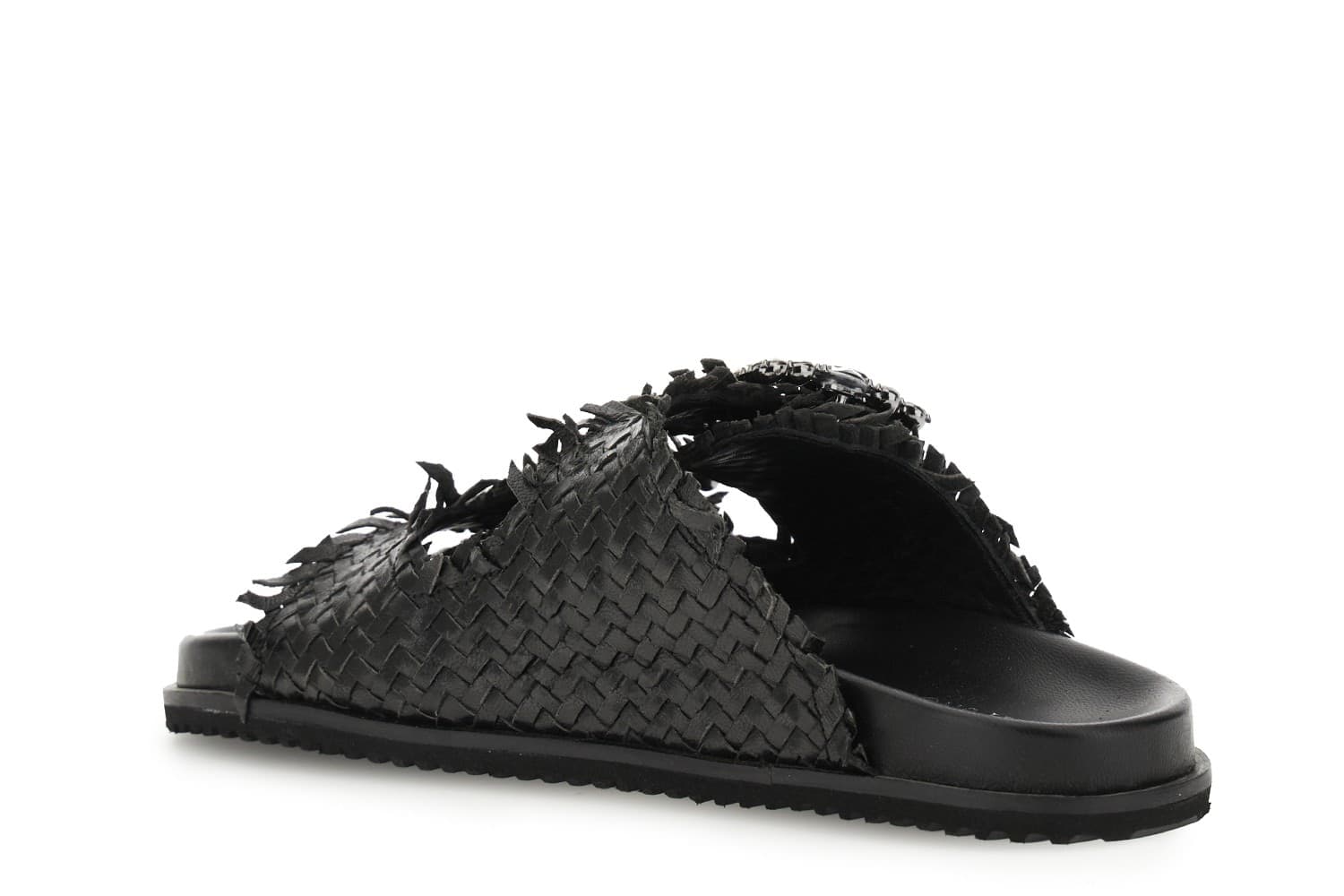 CIABATTA DOPPIA FIBBIA STRASS IN PELLE INTRECCIATA - 5