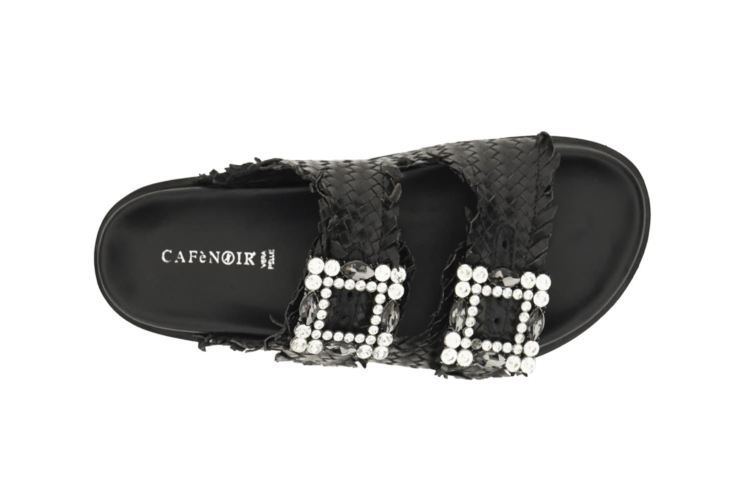 CIABATTA DOPPIA FIBBIA STRASS IN PELLE INTRECCIATA - 6