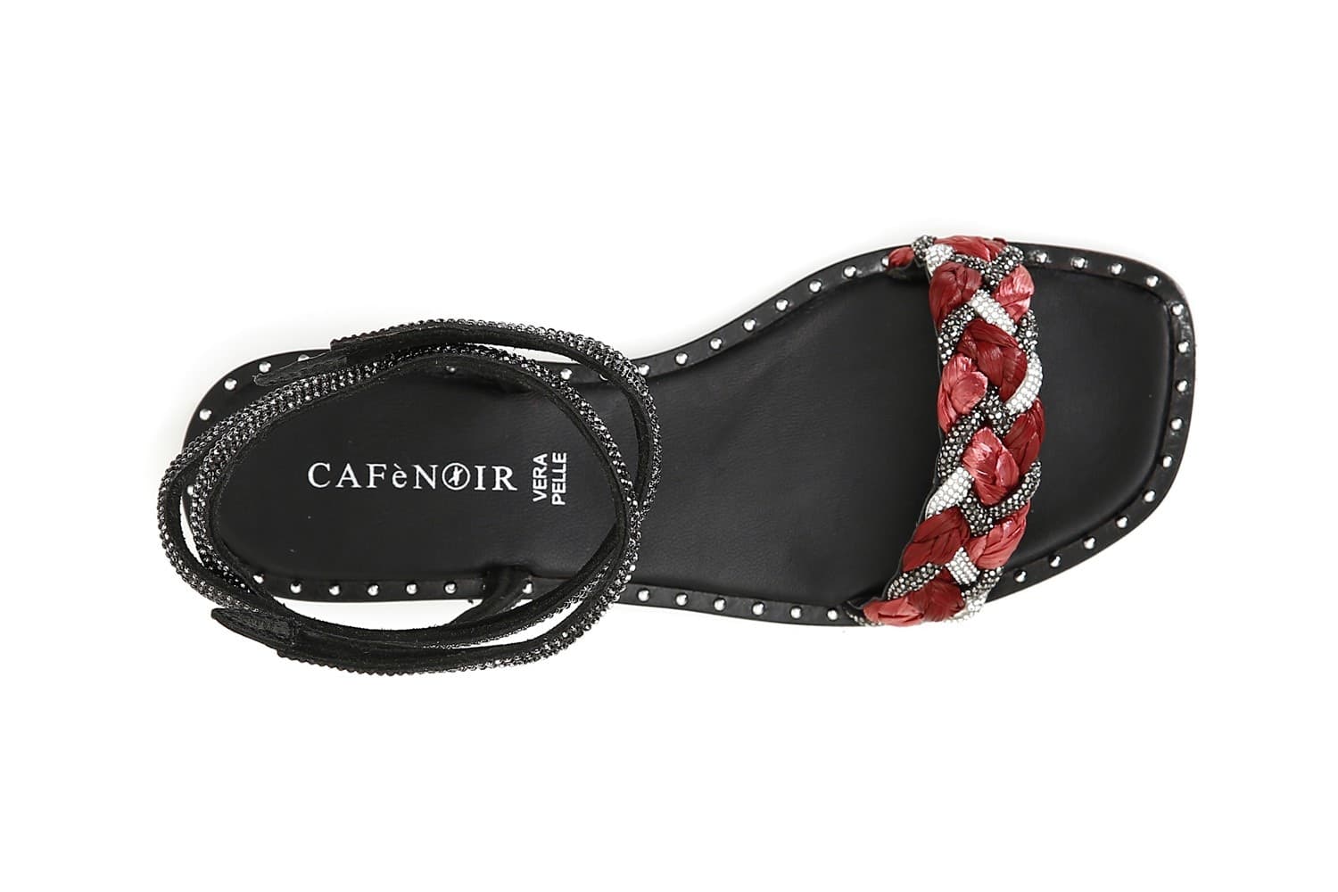 SANDALO LACCIO ALLA CAVIGLIA FASCIA STRASS E RAFFIA INTRECCIATA - 8